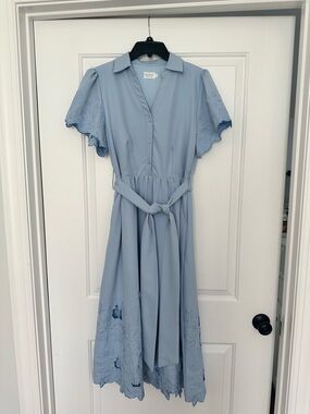 Shop the Mint: A Little Like Magic Light Blue Embroidered Midi Dress